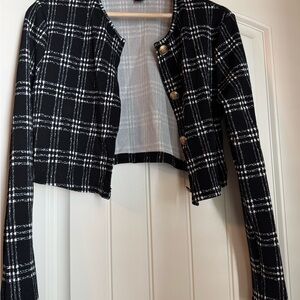 SHEIN Black and White Plaid Blazer